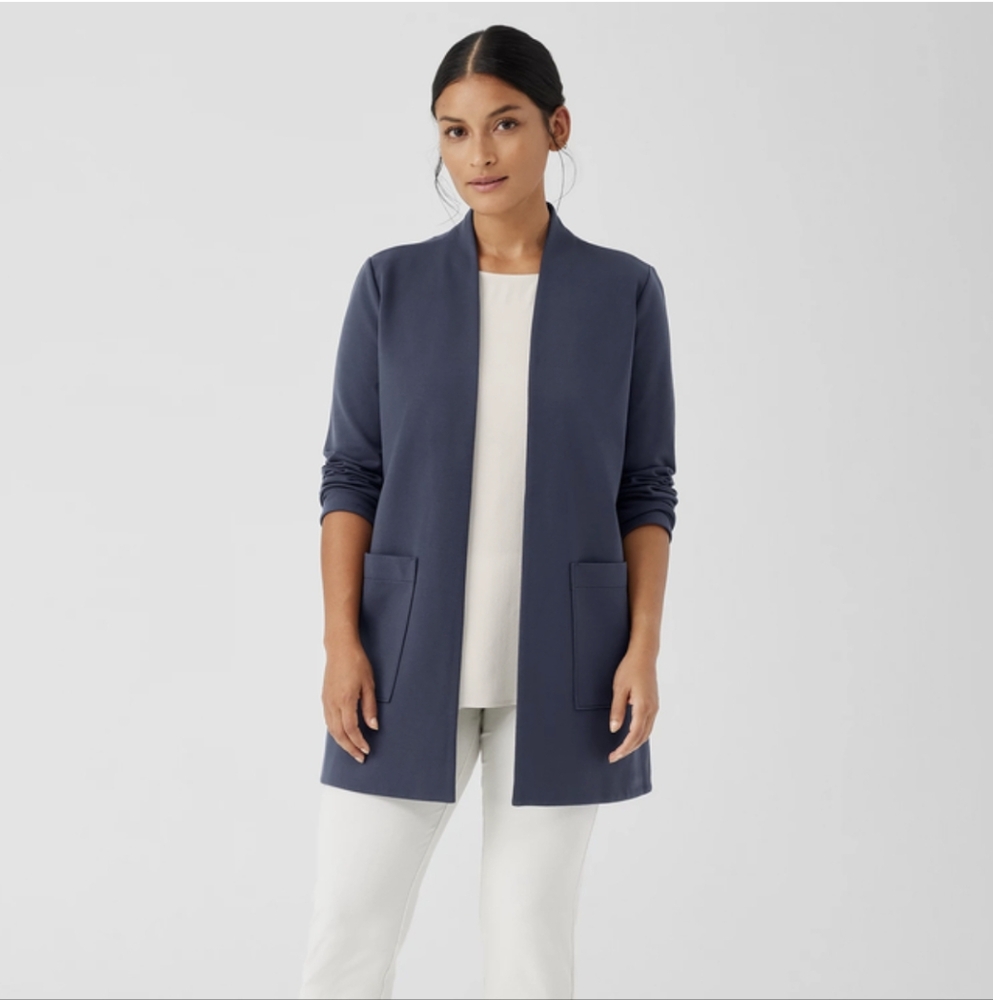 Eileen Fisher | Flex Ponte Open Front Jacket Medium Navy Cardigan